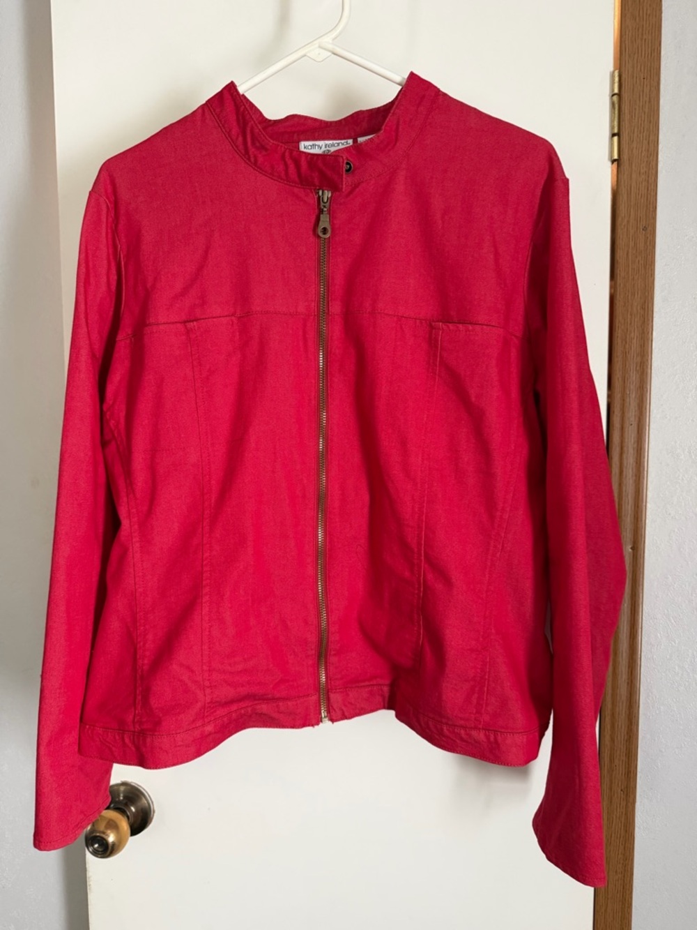 kathy ireland Bright Red Zip-Front Jean Jacket size xl